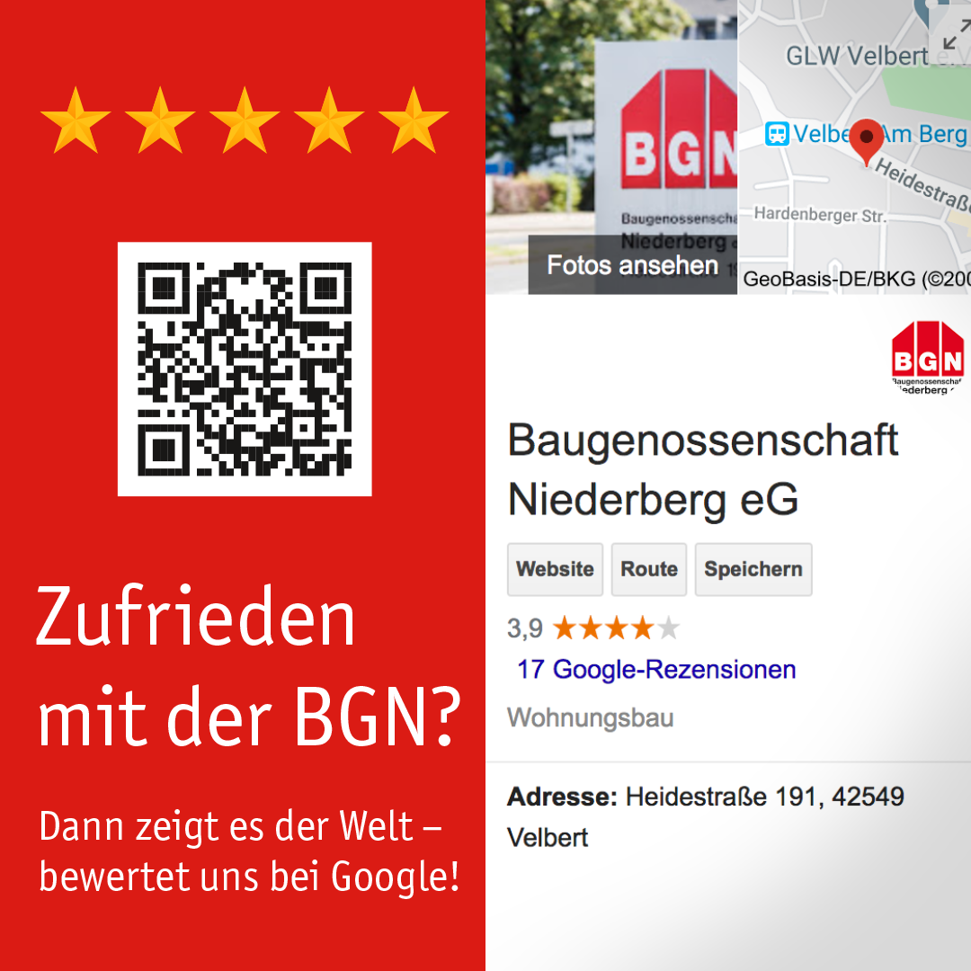 Die BGN animiert ihre Mieter und Mitglieder zu positiven Google-Bewertungen.