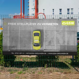 Banner mit Hinweis auf freie Stellplätze der GSW