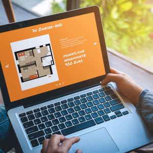 Darstellung Grundriss und Mietpreis auf der Landingpage