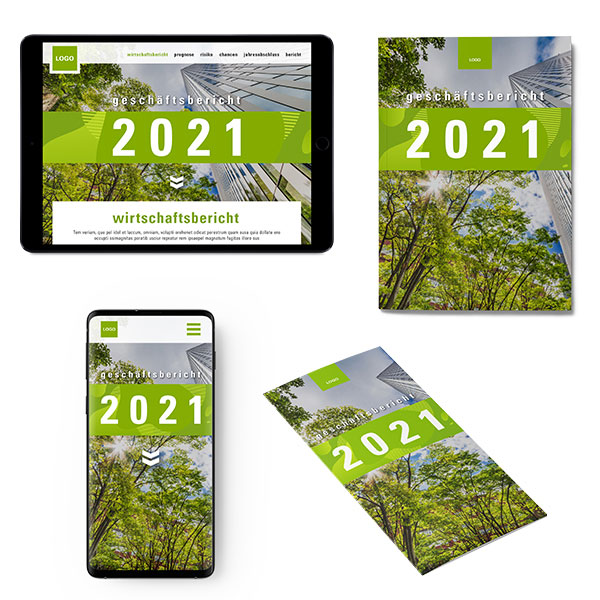 Geschäfstberichte auf verschiedenen Medien