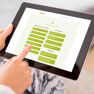 Darstellung FAQ-Bereich der Projektwebsite "Neues Quartier Horrem“ auf einem Tablet