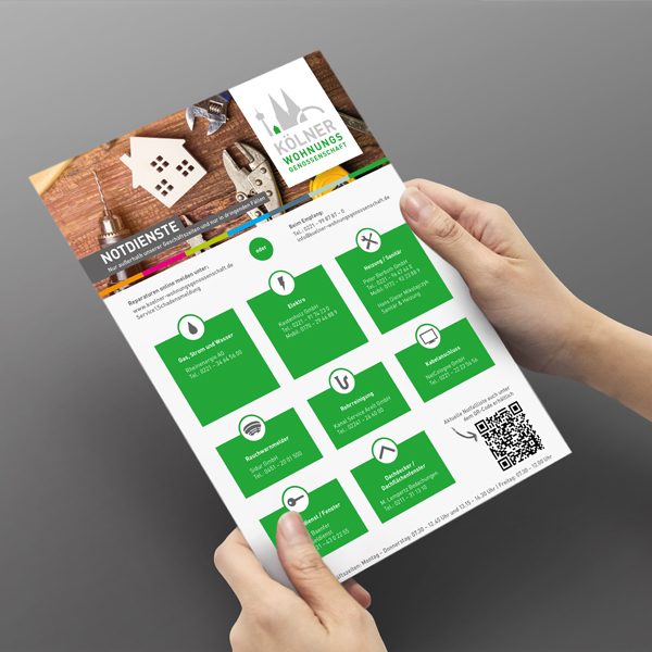 Notfallliste der Kölner Wohnungsgenossenschaft, von stolp+friends gestaltet